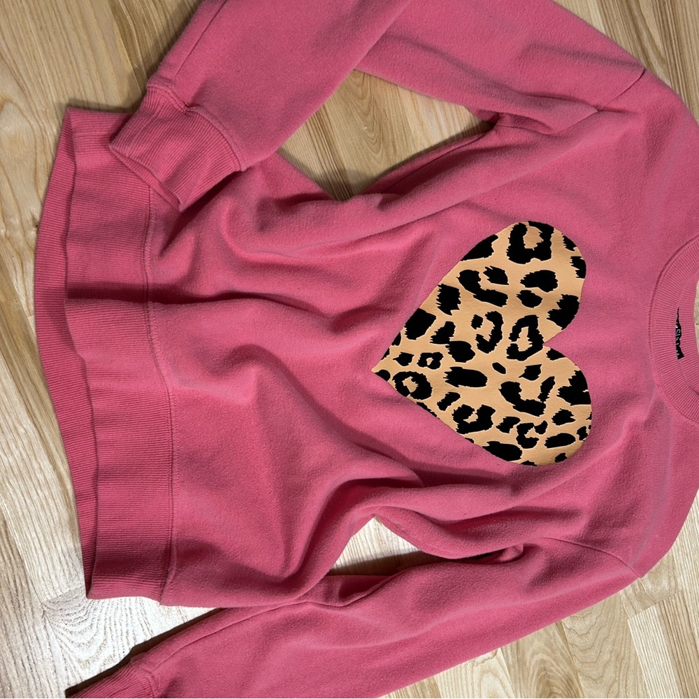 Fifth Sun Pink Leopard Heart Sweatshirt